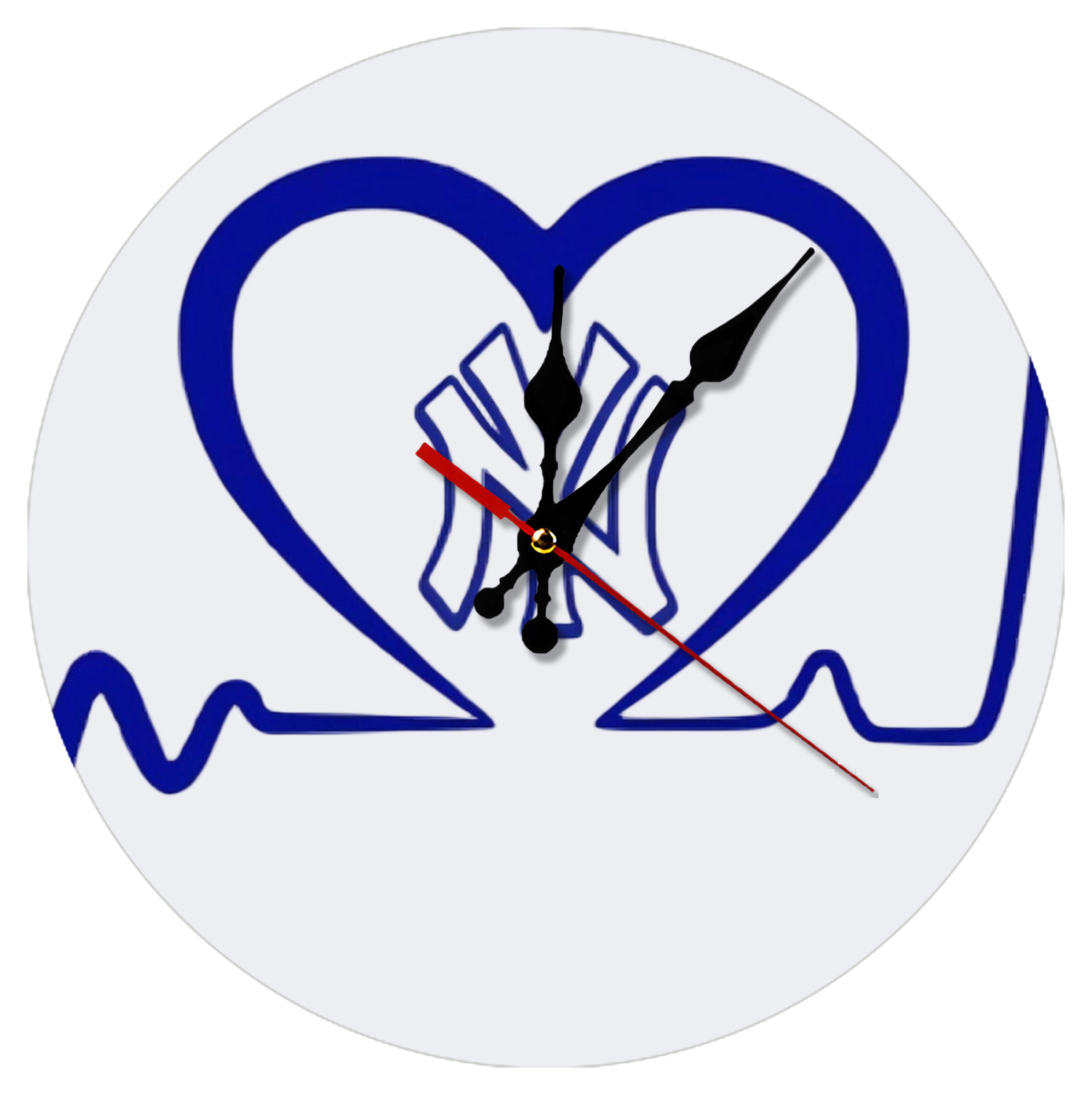 New York Yankees EKG Heart Line Silent Round Wall Clock – Modern & Stylish DIY Design, Durable Wood Construction, Easy To Install – Perfect For Office, Bedroom, Living Room, And More